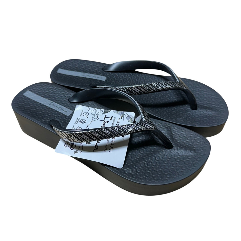 Ipanema Mesh Chic Platform Sandals Black/Grey Women's Size 7 New With Tags